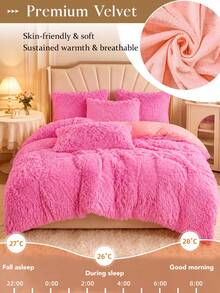 3件組純色長毛絨被套組，蓬鬆被套搭配枕套（1件蓬鬆被套 + 2件枕套），適用臥室、客房，特大號、大號、全尺寸、單人尺寸，聖誕禮物 - 深粉紅色 - 查看 4