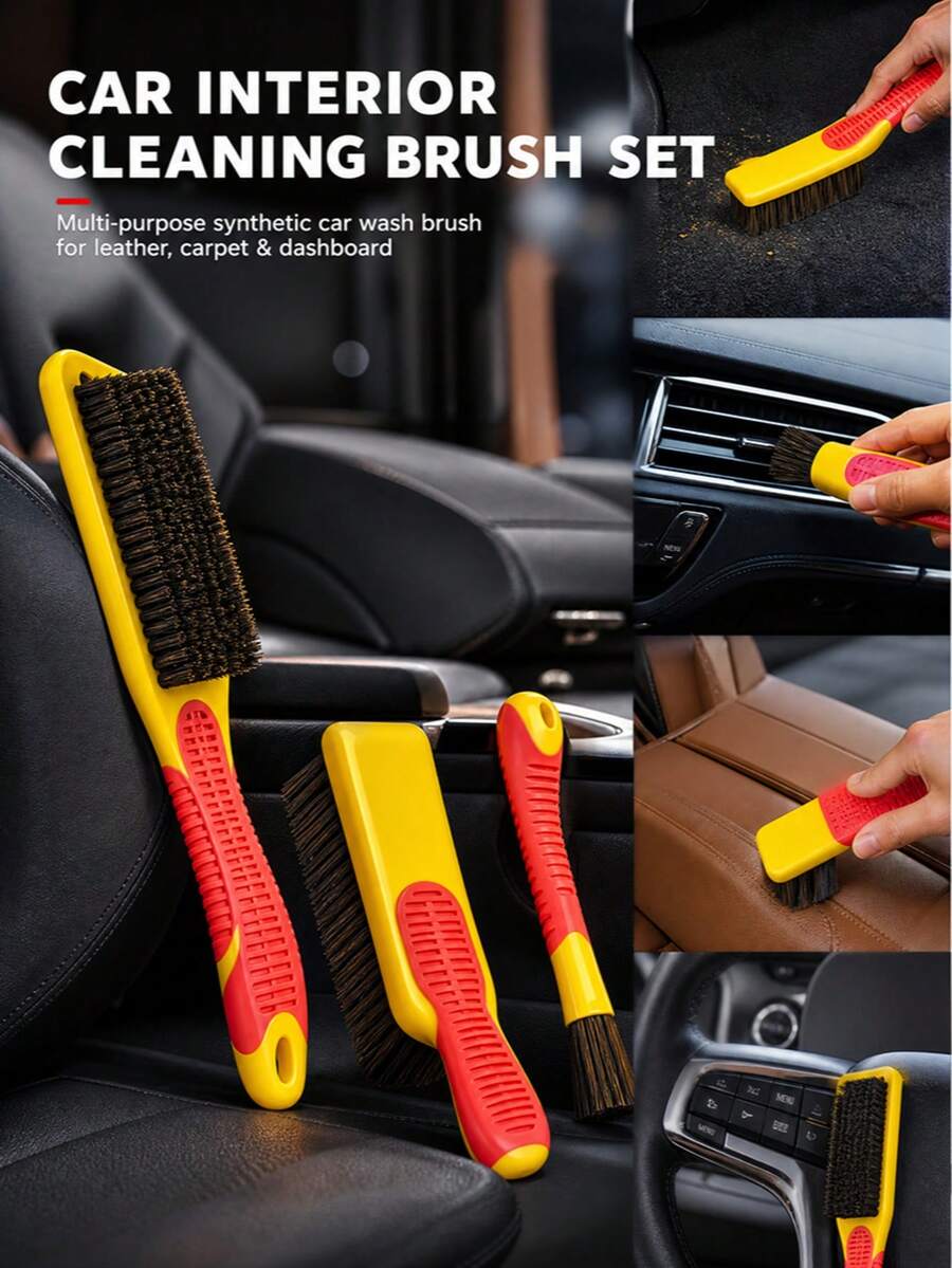 Car Interior Detailing Brush Set, Multi-Function Synthetic Fiber Brushes, Suitable For Car Leather, Carpet And Dashboard, Universal Car Care Maintenance Tools - Multiple Styles - View 1