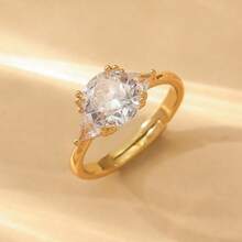 Nhẫn cưới vàng đính zirconia thanh lịch mới, nhẫn thiết kế sang trọng nhẹ nhàng có thể điều chỉnh kích cỡ, phù hợp cho đám cưới, đính hôn, tiệc tùng, làm quà tặng, phụ kiện trang sức đa năng - Vàng - Xem 11