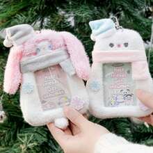 1pc Cute Fluffy Winter Animal Photocard Holder Keychain, Kawaii Plush Idol Card Protector Sleeve Bag Charm Gift For School Student - Multicolor - View 6