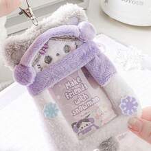 1pc Cute Fluffy Winter Animal Photocard Holder Keychain, Kawaii Plush Idol Card Protector Sleeve Bag Charm Gift For School Student - Multicolor - View 8