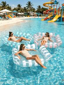 chongqishuishangfuchuang 1pc Inflatable Floating Mat, Transparent Sequin Design, Dual-Tube Air Bed With Air Tube, Foldable Water Pool Float, Multi-Functional Swimming Pool Floating Adult Vacation Entertainment Relaxation, Inflatable Floating Device, Inflatable Float, Water Inflatable Equipment, Air Pump Sold Separately - 4-tube Transparent Stripe - View 1