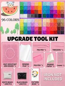 24/48/72/96 Colors Fuse Bead Craft Kit, Includes Square Pegboard, Multi-Layer Storage Box, Ironing Paper, Keychain, Decorative Accessories And Hanging Rope, DIY Bead Art Craft Kit, Suitable For Holiday, Celebration, Birthday And Valentine's Day Gifts - Multicolor - View 4