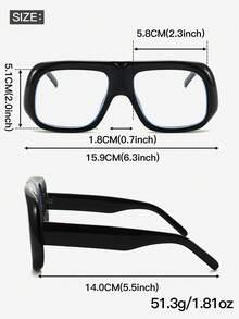 1PC Unisex Retro Aviator Wide Frame Large Lens Clear Glasses Y2K Fashion Street Style Ins Influencer Same Style Daily Outfit Eyewear Frame Vacation - Clear - View 12