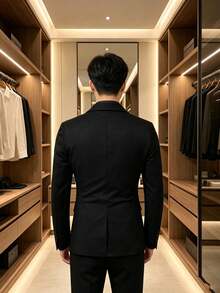 Korean Style Solid Color Men's Single-Breasted Blazer, Minimalist Business, Banquet, Wedding, Casual Suit Jacket - Black - View 2