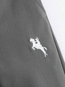 男童休閒純色刺繡紳士長褲，斜口袋、腰帶設計，適合日常穿著、旅行、派對、度假，百搭時尚學院風 - 灰色 - 查看 5