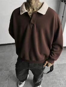Men's Autumn/Winter Casual Classic Patchwork Lamb Fleece Collar Sweatshirt - Brown - View 6