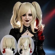 Halloween Cosplay Wigs For Women – Detachable Ponytail & Double Braid Styles, Multi-Color Synthetic Hairpieces For Gothic, Anime & Party Costumes (Pink, Teal, Blonde, Red, Green) - Multicolor - View 15