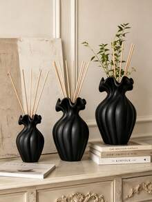 Stylish Textured Black Reed Diffuser Bottle, Ruffle Mouth Empty Aromatherapy Container, Decorative Tabletop Vase For Living Room Bedroom Home Ornament - 411 Aroma Bottle - View 1