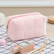 Soft Plaid Makeup Bag, Large Capacity, Japanese Minimalist Travel Cosmetic Organizer With Zipper, Odorless Quilted Pillow Bag, Suitable For Women And Students, Multi-Functional Storage Bag For Brushes And Toiletries, Gift Choice, 4 Colors Available - Multicolor - View 8