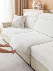 1PC Solid Color Woven Texture Couch Seat Covers, Pet‑Proof Anti‑Scratch Sofa Protector, Machine Washable Sofa Slipcover For 1 2 3 4 Seater Sofa, Home Living Room Decor - Beige - View 9