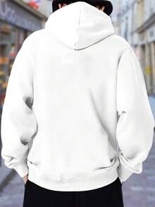 [Print Design - Not Texture] Men's Fashion Printed Hoodie White Hooded Sweatshirt With Drawstring Fr - White - View 2