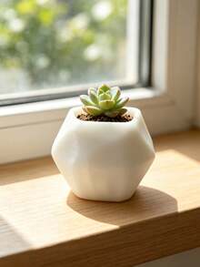 3D Printed Minimalist Geometric Polygon Succulent Planter, Matte Texture Creative Cut-Out Small Flower Pot, Indoor Desktop Balcony Green Plant Pot Container Personalized Home Gardening Decor Ornament, Vase And Vase Accessories - Multicolor - View 4