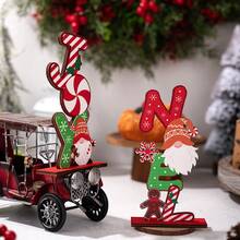 1pc Christmas Wooden Ornament, Gingerbread Man Candy Wooden Letter Decoration, Suitable For Home, Office Desk, Holiday Decor, Christmas - A - View 8