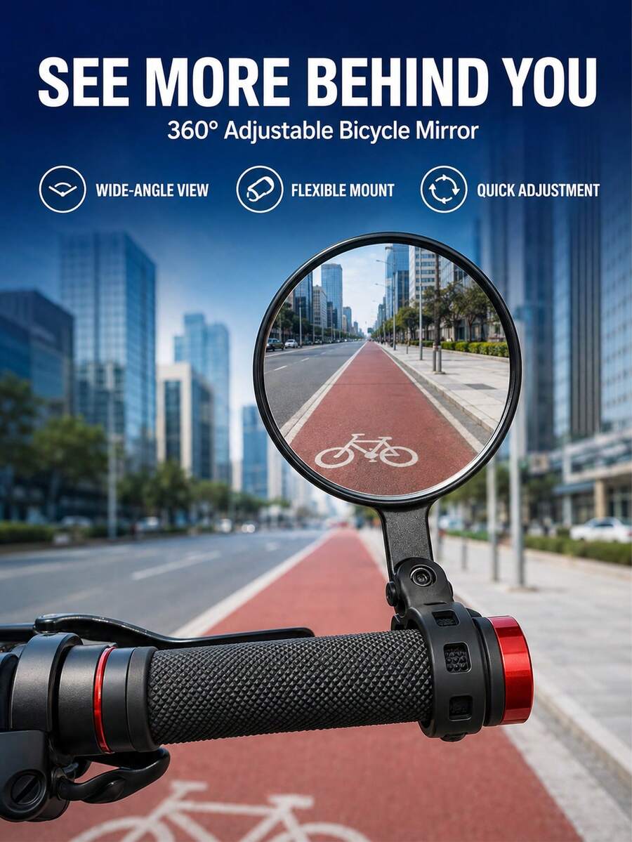 Handlebar Bike Mirror, 360° Rotatable Convex Bicycle Rearview Mirror, Wide Angle View, Flexible Mount Easy Installation, Cycling Accessories For Mountain Bike, Road Bike, City Commute Riding - Bicycle Handlebar Mirror - View 1