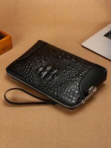gorchis New Men's Crocodile Embossed Large Capacity Business Clutch Bag With Password Lock Anti-Theft PU Leather Handbag - Black - View 4