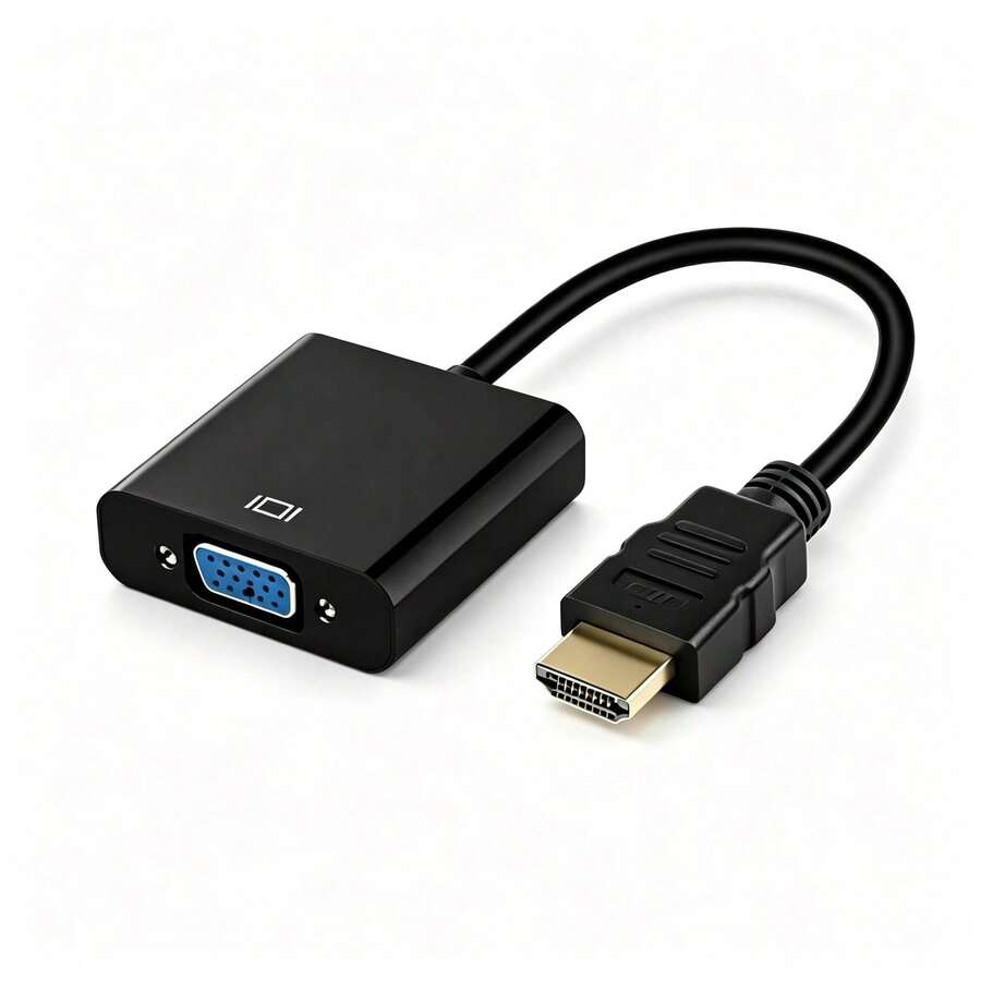 To VGA Adapter Cable, 19-Pin Video Converter Compatible With PC Laptop Monitor, Full HD 1080P VGA Adapter, Suitable For Dorm, Home, Office, Business And Gaming Use - Black - View 1