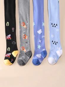 2/4pcs Kids Boys Warm Fitted Knitted Tights, Soft Warm Leggings For Autumn/Winter, Car And Animal Pattern Design - Multicolor - View 4