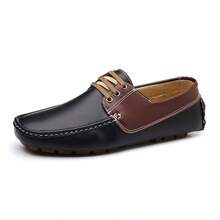 Men's Colorblock Patchwork Versatile Fashion Comfortable Driving Loafers Slip-On Loafers Minimalist Commute Business Casual Daily Travel Work Outfit Lightweight Flat Leather Shoes - Brown - View 16