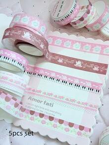 Set Pita Washi Motif Bunga Pastoral Romantis, Mawar Warna Macaron Mengkilap, Papan Ketik Piano, Pita Washi Dekoratif Motif Sulur Mawar, Cocok untuk Tata Letak Buku Harian, Pembuatan Kartu, Dekorasi Pembungkus Kado - A - View 12