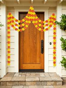 1/2/5pcs Artificial Marigold Wreath Orange & Yellow Mixed Faux Marigold Garland Flower String Crepe‑Petal Strand Hanging Garland For Pooja Toran Temple Decor Mexican Party Backdrop Halloween Wall Hanging Backdrop Arch Garland - Yellow Orange - View 7