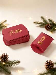 12PCS/Christmas Pillow Gift Boxes, Red Paper Favor Boxes With Gold Foil Stamping, 4.33*2.76 Inch Xmas Cartoon Treat Boxes For Candy Cookie Holiday Gift Packaging - View 4
