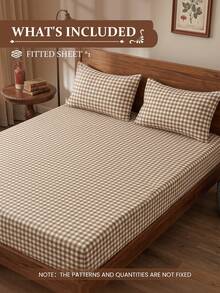 1pc Plaid Print Fitted Sheet, Mattress Protector, Fitted Sheet, Autumn Bedding, Comfortable Breathable Wrinkle-Resistant, Machine Washable, Single/Double/Queen/King, Dorm Bedding, All Season, Pillow And Pillowcase Not Included, Bedroom Decor, Autumn Room Decor - Multicolor - View 3