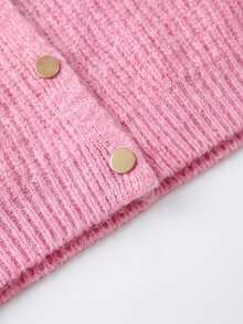 SEREN Comfortable Women's Pink Cardigan, Long Sleeve Regular Fit Crew Neck Sweater, Button Front Design, Suitable For Autumn - Pink - View 10