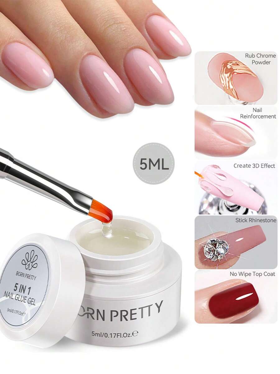 BORN PRETTY 5ml 5 In 1 Nail Glue Gel Soak Off UV LED Multi-Functional Gel Polish Nail Tips & Rhinestone Adhesive Gel, DIY Home Salon Manicure Supply - 1PC - View 1