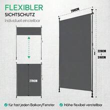 Vertical Outdoor Awning With Clamp Mounting, Retractable, No-Drill Installation, Privacy And Wind Protection For Balcony And Terrace, Weatherproof, Anthracite, With Hand Crank - Dark Grey - View 14