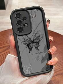 1pc Black Butterfly Print Pattern Phone Case, Black Edge Leather Frame Shockproof Soft TPU Protective Cover, Suitable For GALAXY, HONOR, Phones - Black - View 2