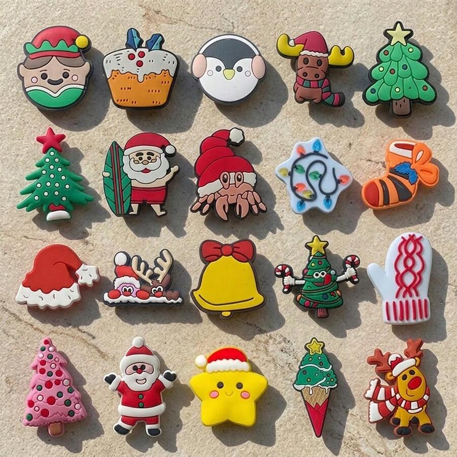 20-Piece Cute Cartoon Christmas-Themed PVC Shoe Charm Set – , Personalized Accessories For Clogs And Holiday Parties - Multicolor - View 1