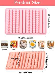12-Cavity Long Strip Textured Silicone Chocolate Mold, Geometric/Twist Design, Pink Candy Dessert Bar Cookie DIY Baking Tool, Easy Release, Heat Resistant - Multicolor - View 5