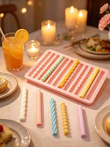 12-Cavity Long Strip Textured Silicone Chocolate Mold, Geometric/Twist Design, Pink Candy Dessert Bar Cookie DIY Baking Tool, Easy Release, Heat Resistant - Multicolor - View 8