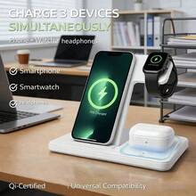 Portable 3-In-1 Foldable Wireless Charging Station, 15W Charging Stand, Compatible With IPhone 1-9 And 3/2/Pro. Only Supports Slow Charging, Not Fast Charging. - White - View 1