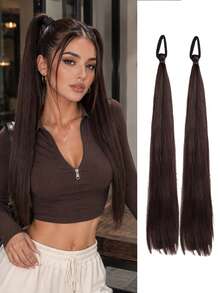 A Pair Of 18-Inch Long Straight Ponytail Wigs, With Elastic Hair Ties, Available In Multiple Colors, Suitable For Everyday Wear And Various Occasions. - Multicolor - View 10