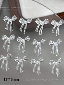 50pcs Transparent Long Ribbon Bows Nail Art Decorations Popular Bowknot Resin Rhinestone DIY Wearable Nail Accessories Organza Bows - Multicolor - View 2