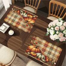 1/4/6pcs Autumn Series Plaid Pumpkin Vintage Pattern Printed Placemats, Heat-Resistant Table Mats For Home Kitchen/Kitchen Table Protection, Party Scene Decoration - Multicolor - View 6