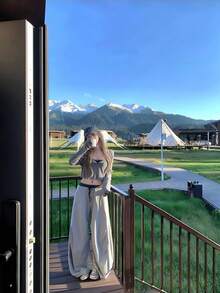 New Women's Spring/Autumn Relaxed Casual Sweatpants, Contrast Waistband With Drawstring, Thin Loose Curved Wide Leg Pants - Grey - View 1