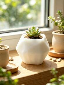 Maceta geométrica de polígono impresa en 3D para suculentas, textura mate en 3 colores negro, blanco y rosa, estilo nórdico minimalista para escritorio, adecuada para cactus, suculentas y plantas verdes pequeñas, decoración del hogar para interior y balcón, maceta de plantación, 3 colores opcionales | Compatible con suculentas, cactus y plantas verdes pequeñas - multicolor - Ver 7