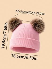 1PC Kids Solid Color Double Pom Pom Basic Cuffed Knit Hat, Multiple Color Options For Fashion Matching, Soft And Elastic Suitable For Autumn/Winter Multiple Occasions, Fits Both Boys And Girls - Multicolor - View 3