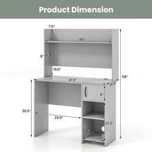 Computer Desk With Hutch, Home Office Desk With Storage Cabinet & Adjustable Shelf, Computer Workstation With 2 Cable Holes, For Working, Writing, Studying, Gray - 1 - View 3