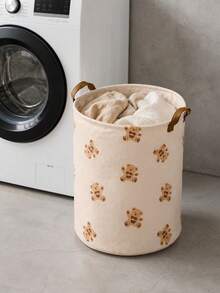 Bear Pattern Printed Foldable Laundry Basket With Laundry Clips, Breathable Fabric Dirty Clothes Storage Bin, Bedding Clips, Suitable For Bathroom And Bedroom - Multicolor - View 6