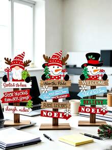 3/1pc Christmas Tabletop Directional Sign, Elf Reindeer Snowman Design, Christmas Decoration, Christmas Party Supplies, Room Decor, Christmas Home Decor, Christmas Table Centerpiece, Holiday Party Photo Prop, Small Tabletop Decor, Seasonal Table Display Christmas - Multiple Styles - View 3