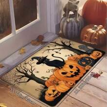 Lpc, A Cute Halloween Doormat Featuring A Black CatAnd A Pumpkin With A Wizard Hat, Designed WithContrasting Colors. It Is A Non-Slip Mat Suitable ForEntryways, Soft And Absorbent For Bathrooms - C - View 4
