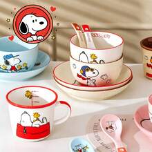 Official Authorized Snoopy Ceramic Dinnerware Set, Cute Printed Rice Bowl + Dinner Plate + Soup Spoon, Single Person Dinner Set For Home, Porcelain Tableware Gift Box, Suitable For Breakfast And Daily Use - Multicolor - View 7