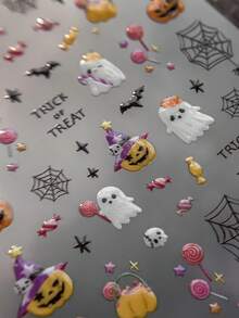 Halloween Cartoon Pumpkin Ghost Skull Candy Lollipop Spider Web Star Bat Lovely Adhesive Nail Tip 5D Art Sticker Manicure Decals - Multicolor - View 4