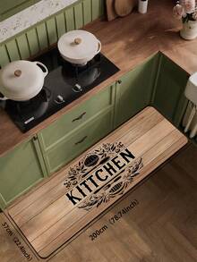 1pc Faux Wood Grain Board Base Vintage KITCHEN Theme Printed 3.5mm Floor Mat, Soft Rubber Cuttable, Kitchen Rug Bathroom Mat, Suitable For Kitchen, Bathroom, Entryway, Hallway, Living Room, Outdoor Garden Decor Small Rug Indoor Mat - Multicolor - View 17