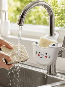 4pcs Set, 3 Random Color Cleaning Brushes + 1 Storage Rack, Suitable For Bathroom, Kitchen, Sink Organization, Durable Sponge Storage Rack, Bathtub And Shower Drain Rack, Decorative Sink Storage Rack, Halloween Gift, Christmas Gift, Birthday Gift, Giveaway Gift - A - View 4