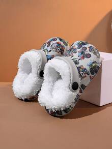 1 Pair Boys' Autumn/Winter Comfortable Fashion Casual Lightweight Thermal Lined Warm Off-Road Car Print Versatile Clogs - Grey - View 5